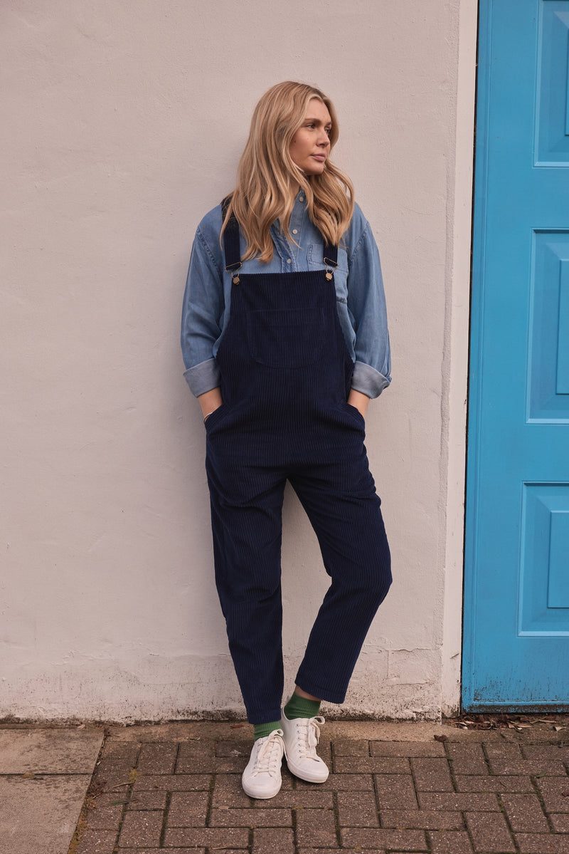 Doris Dungarees Dark Blue Jumbo Cord